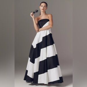 MAC DUGGAL
Black and White Striped Satin Strapless Ball Gown Anthropologie